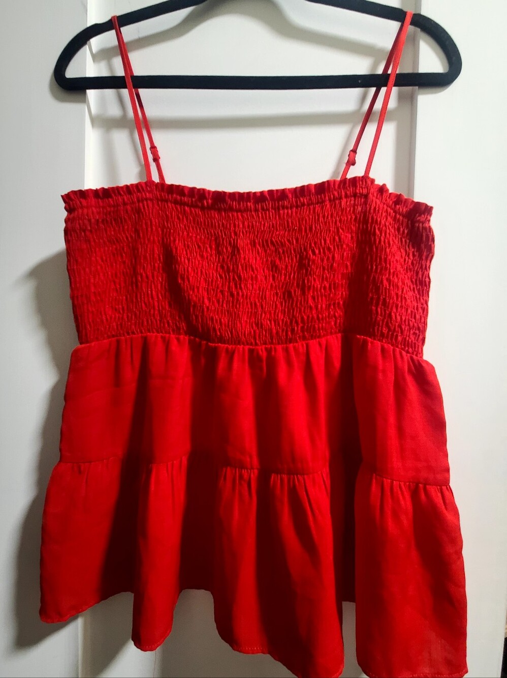 Red Smocked Tiered Spaghetti Strap Camisole